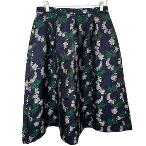 Jeuvre Navy Blue Green Silver Fish Pleated Skirt Size 10